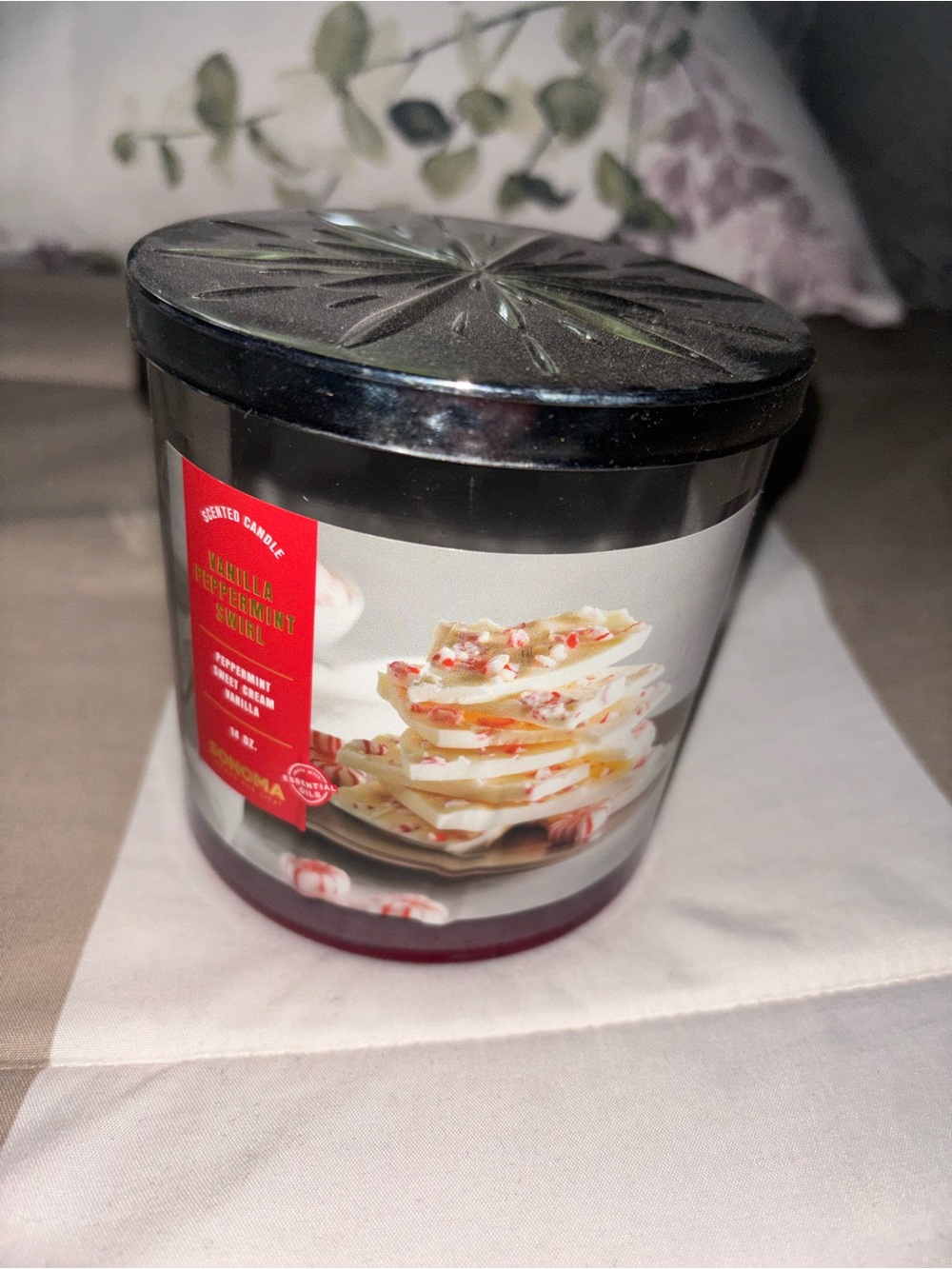 Sonoma Vanilla Peppermint Swirl Red and White Jar Candle